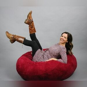 Boden Red and Navy Geometric Long Sleeve Dress